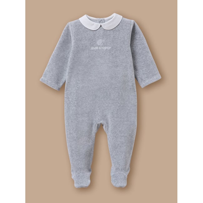 Dors-bien velours brodé gris chine <span itemprop=