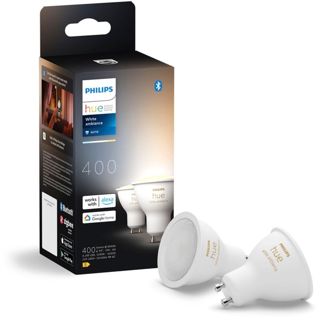 Ampoule LED connectée GU10 White Ambiance pack de 2 Couleur multicolore <span itemprop=