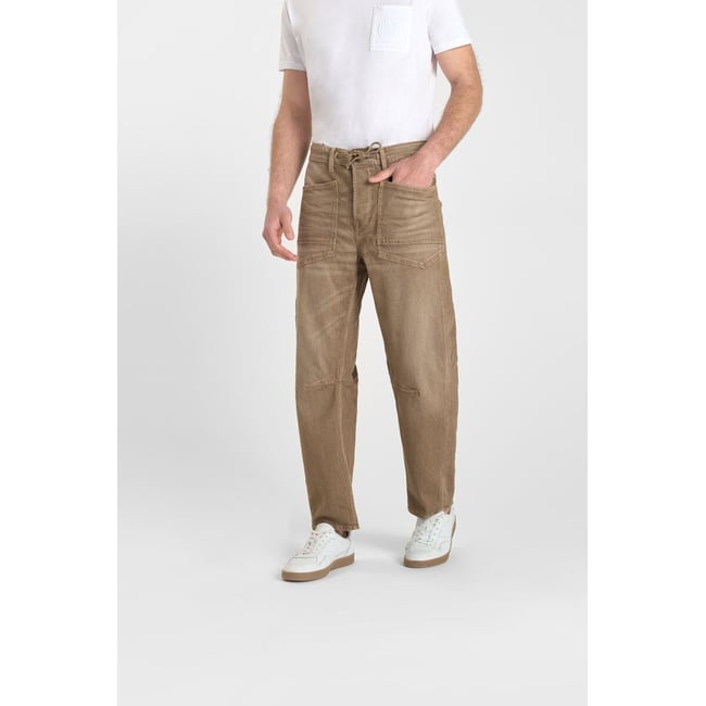 Jeans loose, large loose, longueur 34 beige <span itemprop=