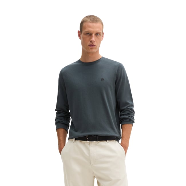 Pull-over regular en mélange de coton et de cachemire bio blaubleu <span itemprop=
