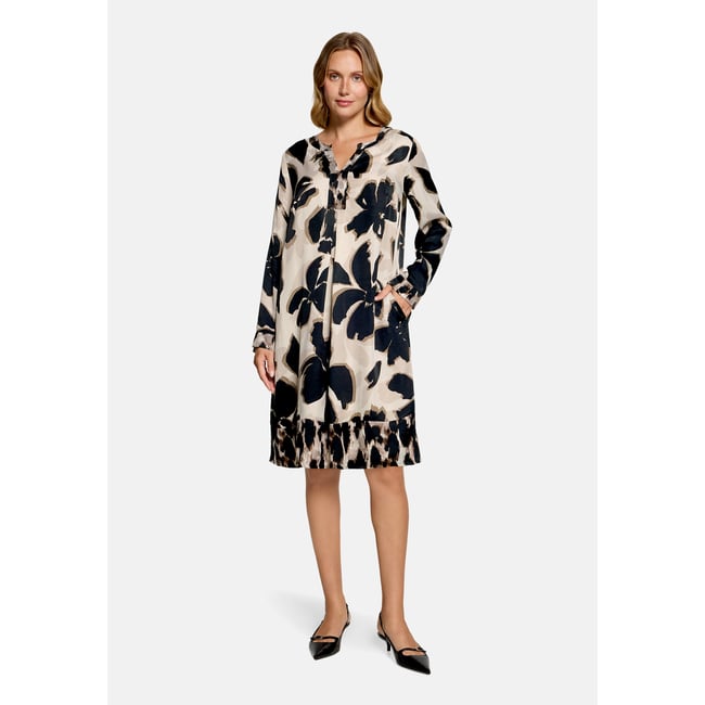 Robe tunique à manches longues beige/noir <span itemprop=