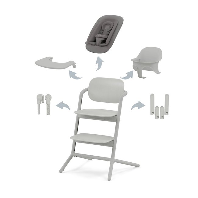 Chaise haute évolutive Lemo 4 en 1 gris <span itemprop=