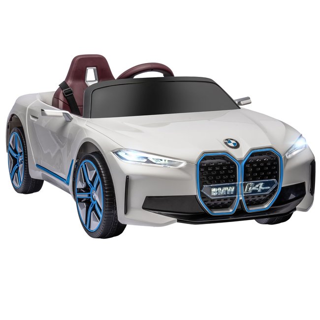 Voiture électrique enfant licence BMW I4 12V 5Km/h max. effets télécommande blanc <span itemprop=