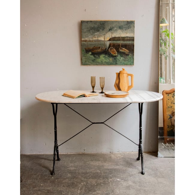 Table à manger en marbre et métal Romy N°1515 - Bon état Couleur blanc <span itemprop=