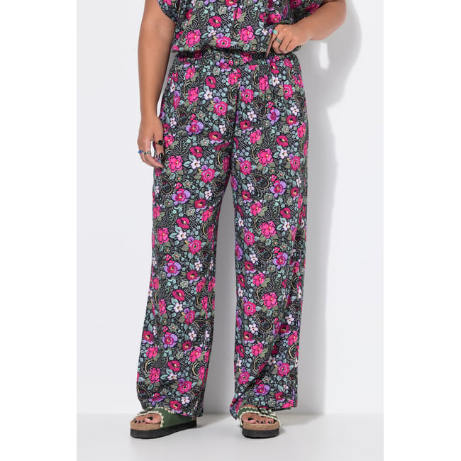 Pantalon palazzo, motif floral et jambe large noir <span itemprop=