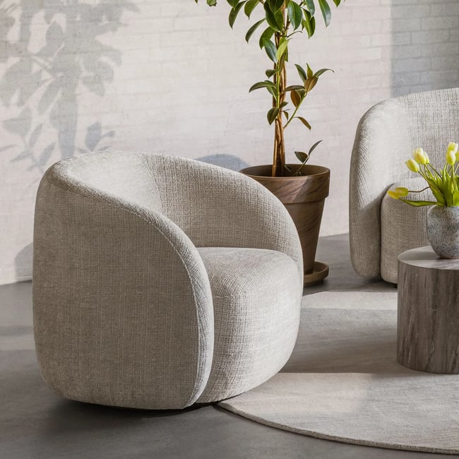 Fauteuil lounge pivotant en tissu beige - NOVA Couleur beige <span itemprop=