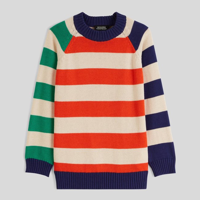 Pull en coton à rayures corail <span itemprop=