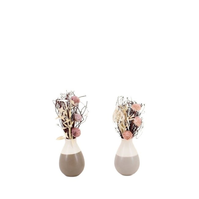 Lot de 2 vases en céramique avec fleurs séchées Couleur taupe <span itemprop=