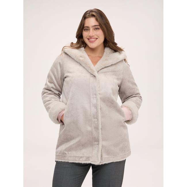 Manteau soft touch réversible gris <span itemprop=