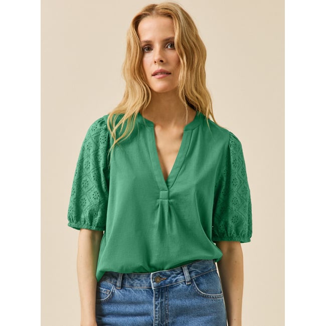T-shirt manches ballon  coton biologique menthe <span itemprop=