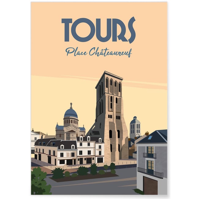 Affiche ville Tours Place Châteauneuf Couleur blanc <span itemprop=