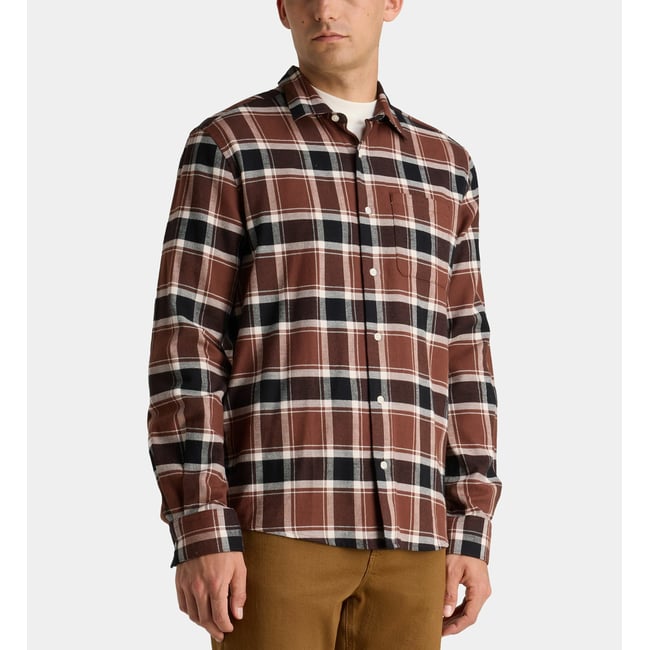 Chemise droite risheck 4 à carreaux en coton marron et écru <span itemprop=