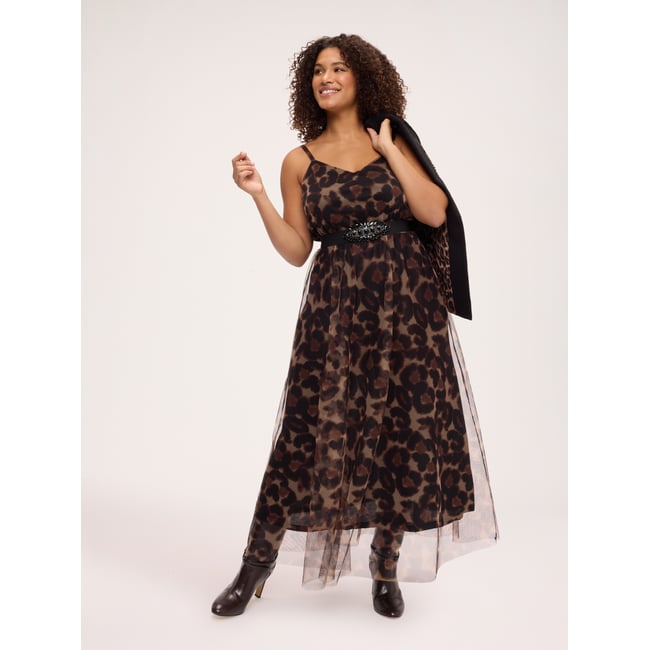 Robe longue imprimé animalier marron <span itemprop=