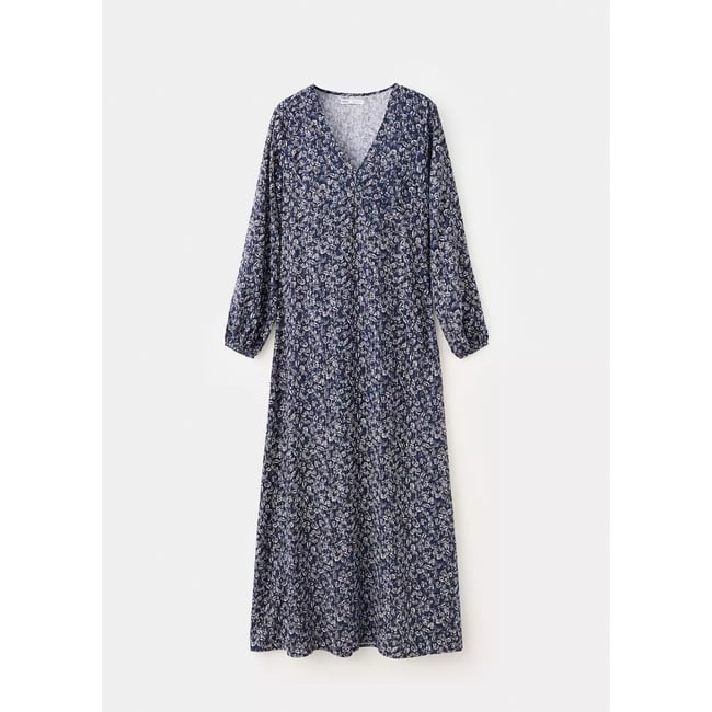 Robe longue à motif cachemire bleu marine <span itemprop=