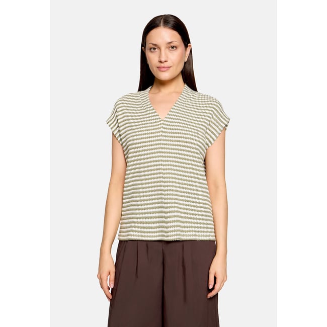 T-shirt à rainures à encolure en v cream/khaki <span itemprop=
