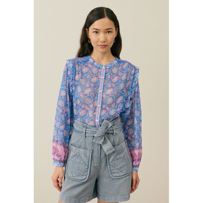 Blusa estampada, gola redonda, mangas compridas, JANE estampado azul <span itemprop=