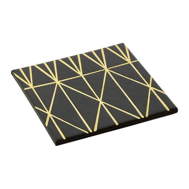 Set of 4 Black/Gold Leather Effect Coasters, black, SO'HOME