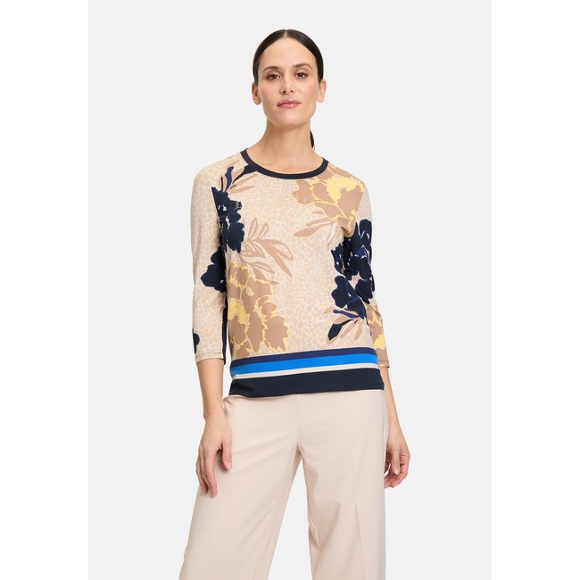 T-shirt à rainures à bordures côtelées nature/blue <span itemprop=