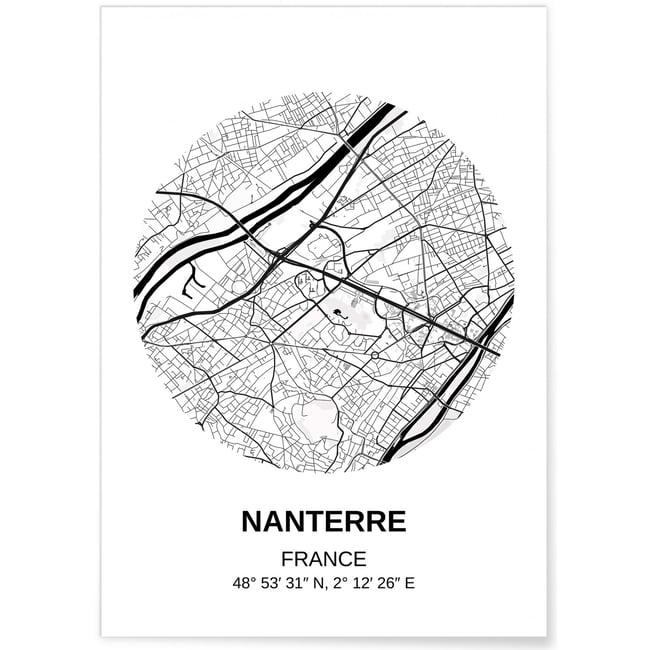 Affiche Carte Nanterre Couleur blanc <span itemprop=