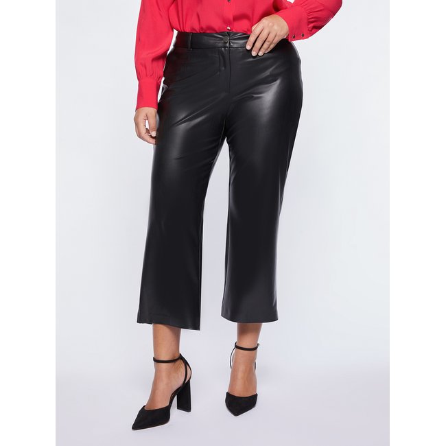 Pantalon cropped en similicuir noir <span itemprop=
