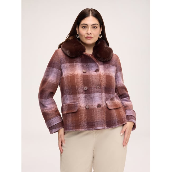 Veste croisée à carreaux marron <span itemprop=