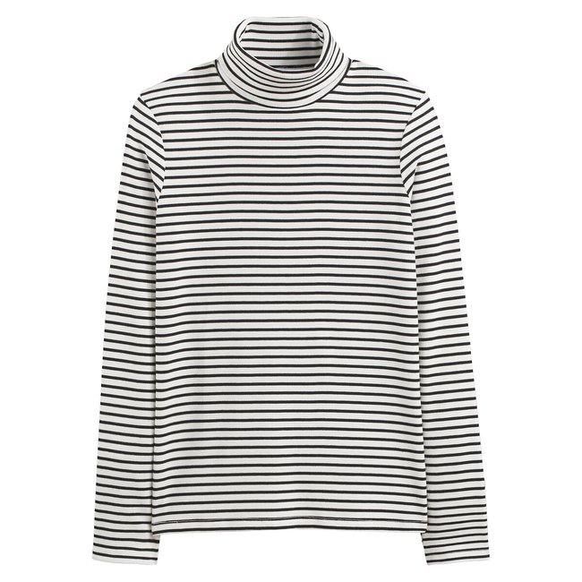 Camiseta de cuello vuelto, de rayas rayas negro/blanco <span itemprop=