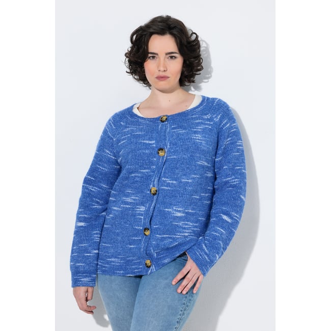Cardigan e maille côtelée chinée bleu paon <span itemprop=