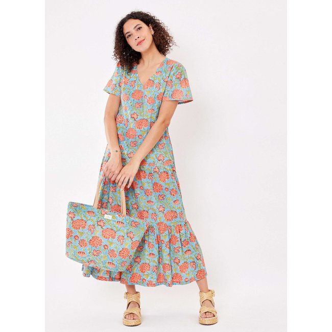 Robe longue imprimée à volants coton REGUA - LA FIANCÉE