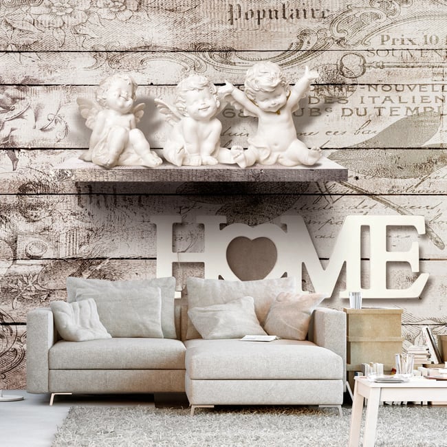 Papier peint intissé panoramique Letters from Heaven Couleur beige <span itemprop=
