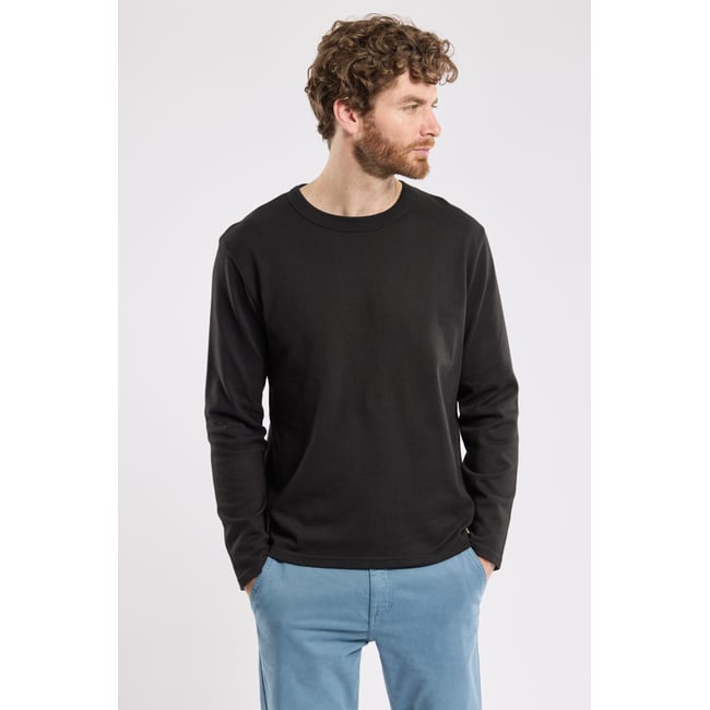 T-shirt manches longues en coton épais noir <span itemprop=