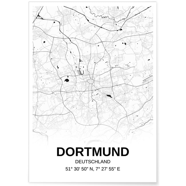 Affiche carte Dortmund - rectangle Noir et Blanc Couleur blanc <span itemprop=
