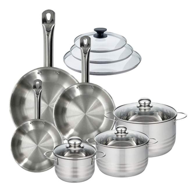 3 poêles 20/24/28cm + 3 faitouts 16/20/24cm ETERNA BRILLANT inox <span itemprop=