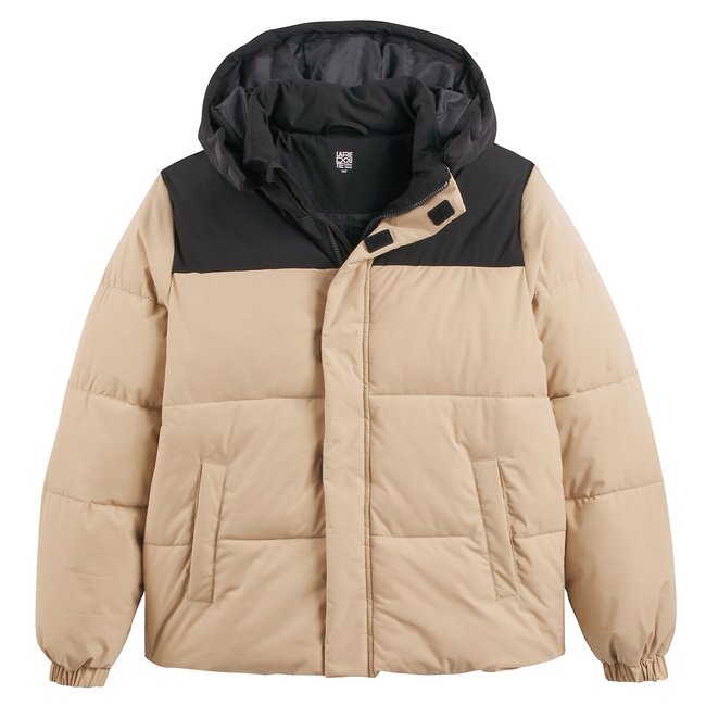 Короткий пуховик с капюшоном черный/ бежевый LA REDOUTE COLLECTIONS