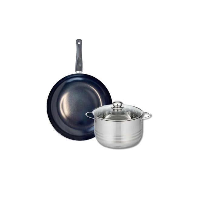 Batterie de cuisine 1 poêle 28cm + 1 faitout 20cm PRIMA BRILLANT noir <span itemprop=