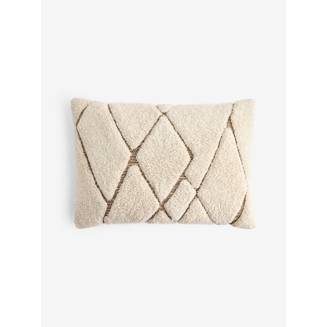 Coussin à imprimé géométrique tufté ivoire <span itemprop=