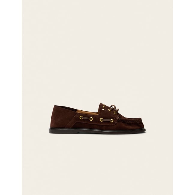 Mocassins OVEL suède chocolat clous <span itemprop=