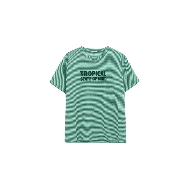 Striped Loose Fit T-Shirt with Crew Neck and Short Sleeves, green striped, IKKS