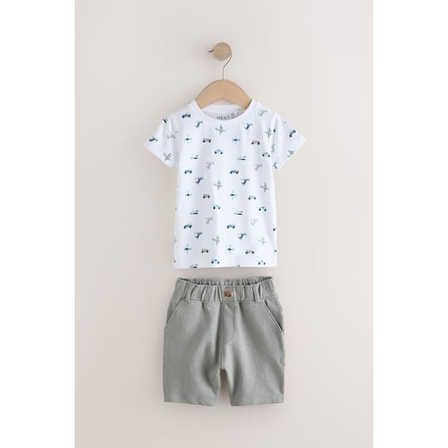 T-shirt et short imprimé transport blanc <span itemprop=
