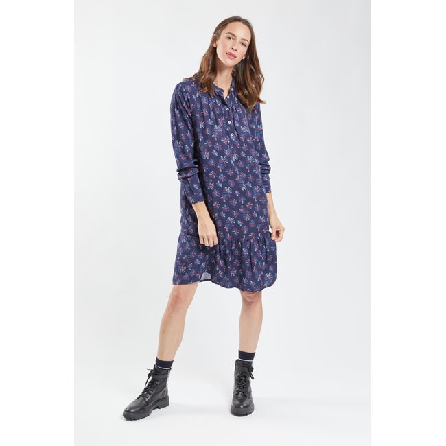 Robe fleurie manches longues imprimé fleurs géométrique <span itemprop=