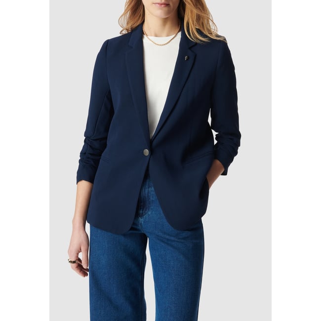 Veste de tailleur manches 3/4 froncées bleu marine <span itemprop=