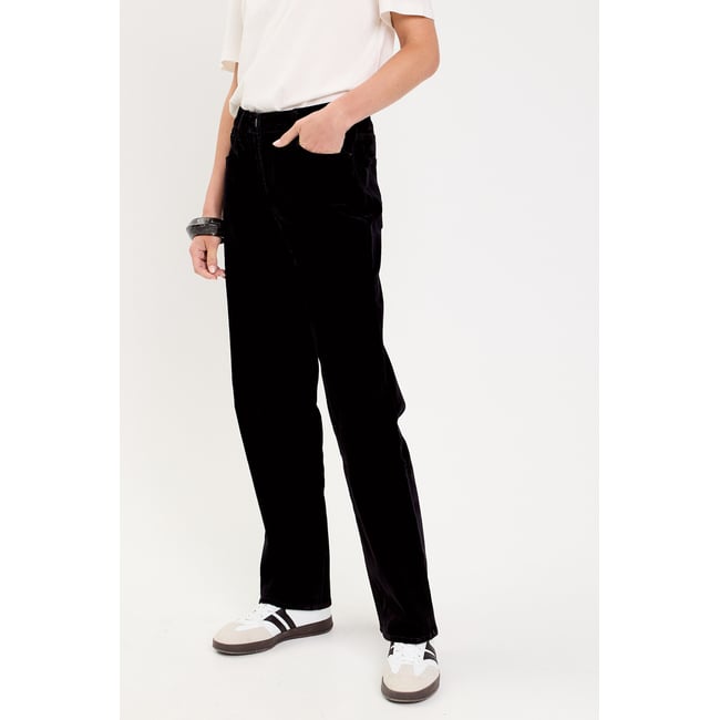Pantalon droit en velours noir <span itemprop=