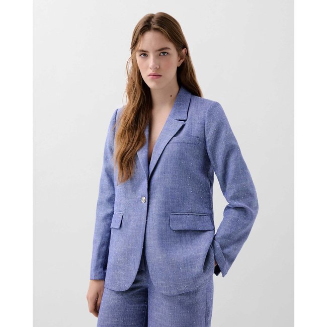 Blazer en lin studs indigo <span itemprop=