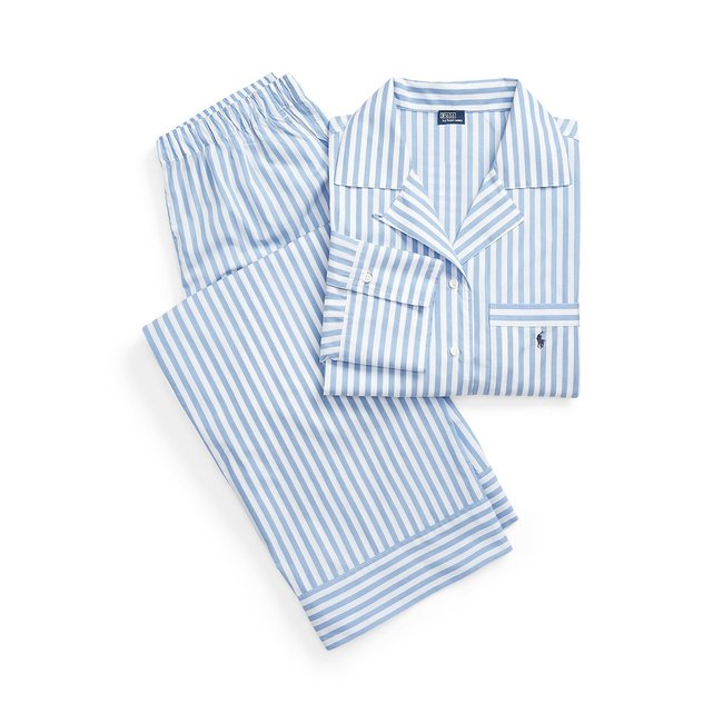 ENSEMBLE DE PYJAMA LONG A RAYURES blanc-bleu <span itemprop=