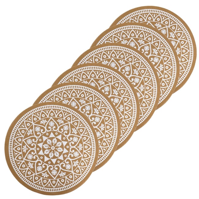 Lot de 6 sets de table imitation jute lessivables blanc <span itemprop=