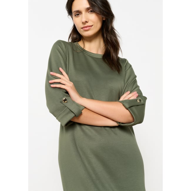Robe sweat droite à manches 3/4 khaki <span itemprop=