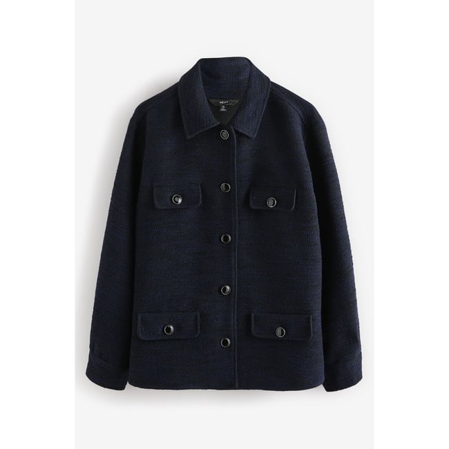Veste-chemise boutonnée en maille bouclée bleu marine <span itemprop=