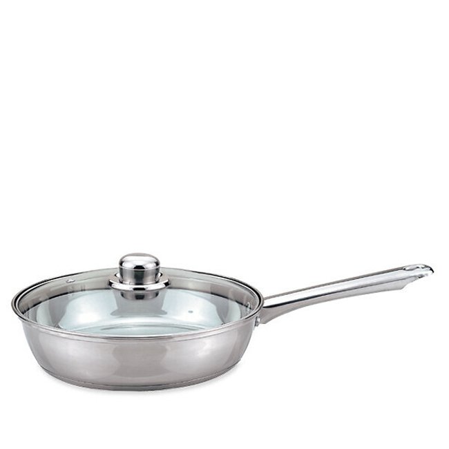 24cm Essential Induction Frying Pan With Glass Lid, silver-coloured, HADEN