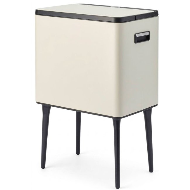 Poubelle de cuisine sur pied design en métal blanc crème 35L Couleur blanc <span itemprop=