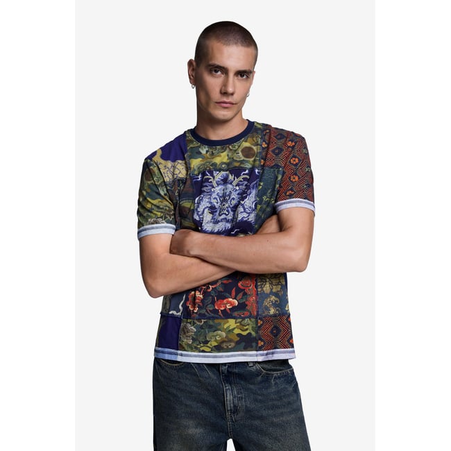 T-shirt imprimé patchwork bleu <span itemprop=