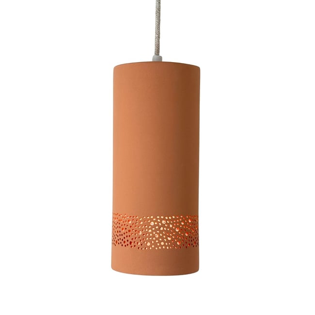 Suspension en terre cuite motif Sara, CYLINDRE Couleur terre cuite <span itemprop=
